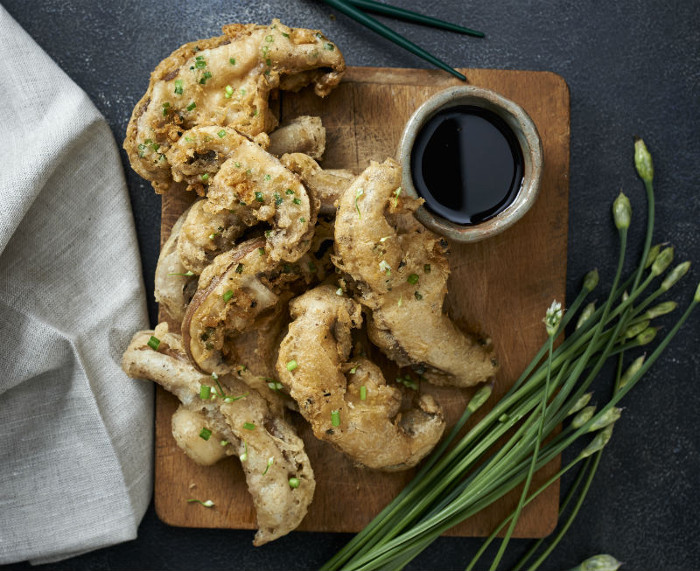 MUSHROOM TEMPURA WITH MAPLE-SOY DIPPING SAUCE