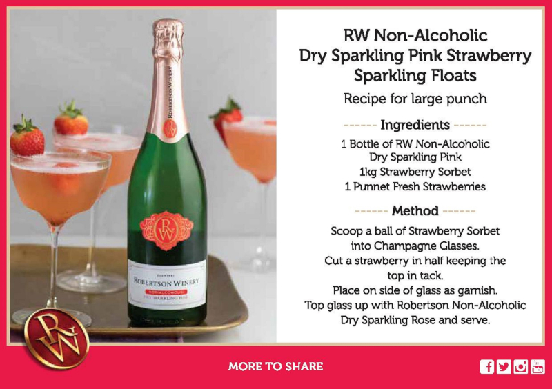 ROBERTSON WINERY NON-ALCOHOLIC DRY SPARKLING PINK STRAWBERRY SPARKLING FLOATS