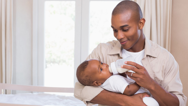 drinking milk baby with dad