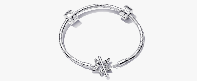 Pandora Moments Asymmetric Star T-bar Snake Chain Bracelet