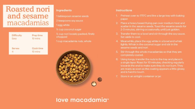 Roasted nori and sesame macadamias