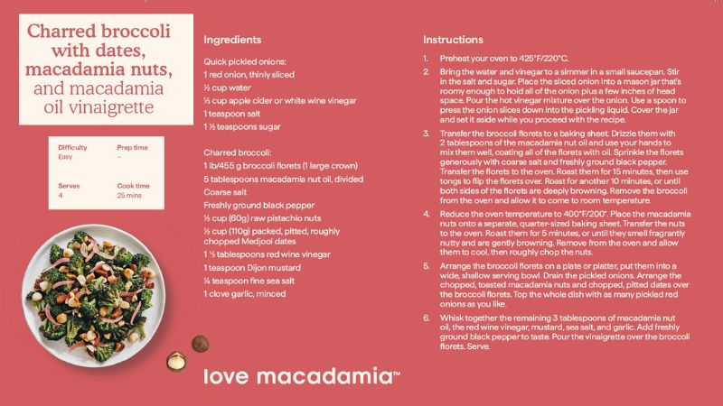 Charred broccoli with macadamia oil vinaigrette