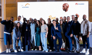 Eliud Kipchoge shows off his special edition Huawei Watch GT Runner 2 in Cape Town