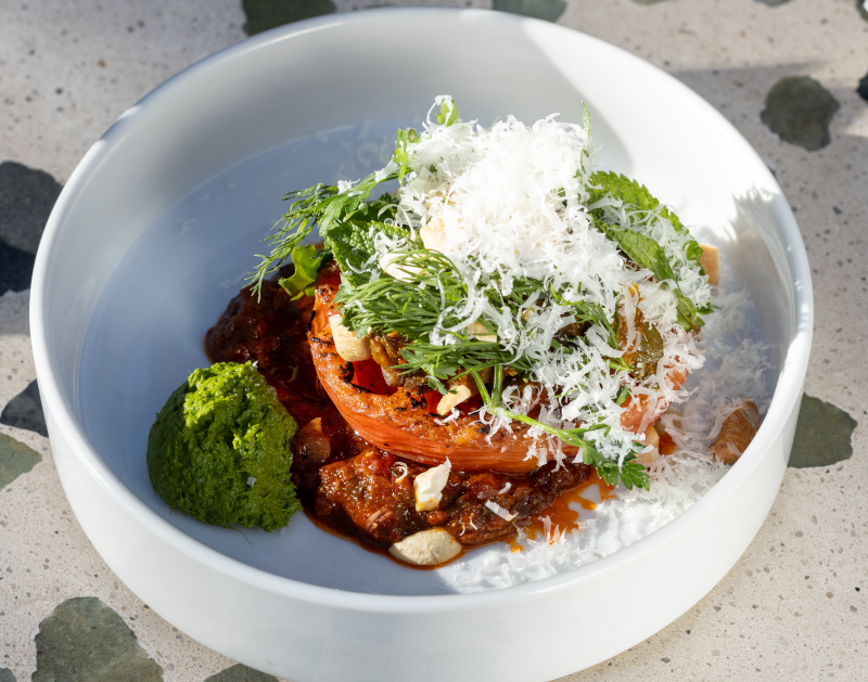 Upper Union - Charred beefsteak tomato, sambar, matboucha, gunpowder podi and Belnori Kilembie JAN