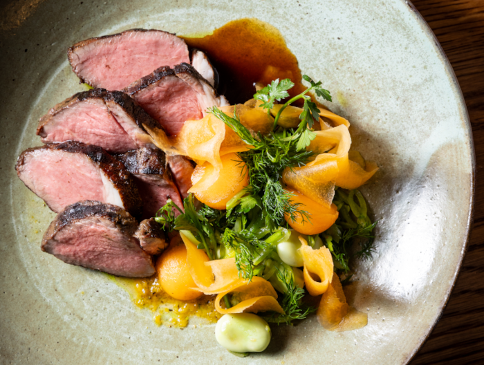 Lamb rump, port jus, broad beans, snap pea, mint and spanspek